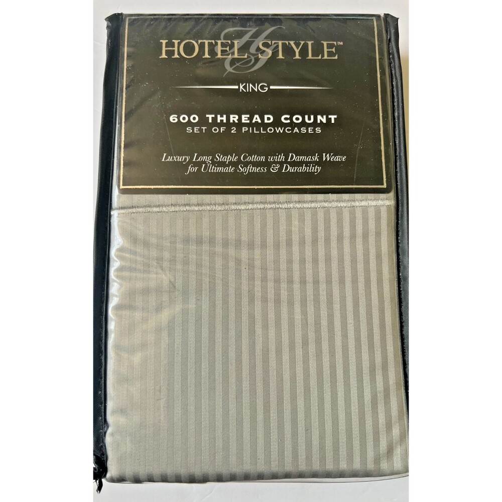 King Pillowcases Hotel Style 600 Thread Count Cotton Damask Weave Soft Silver!
